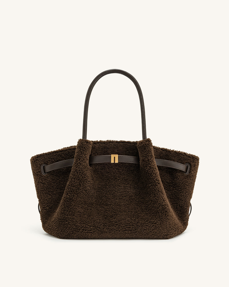 Hana Medium Faux Fur Tote Bag - Mocha Brown