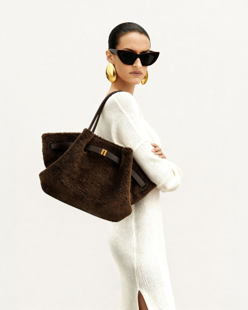 Hana Medium Faux Fur Tote Bag - Mocha Brown