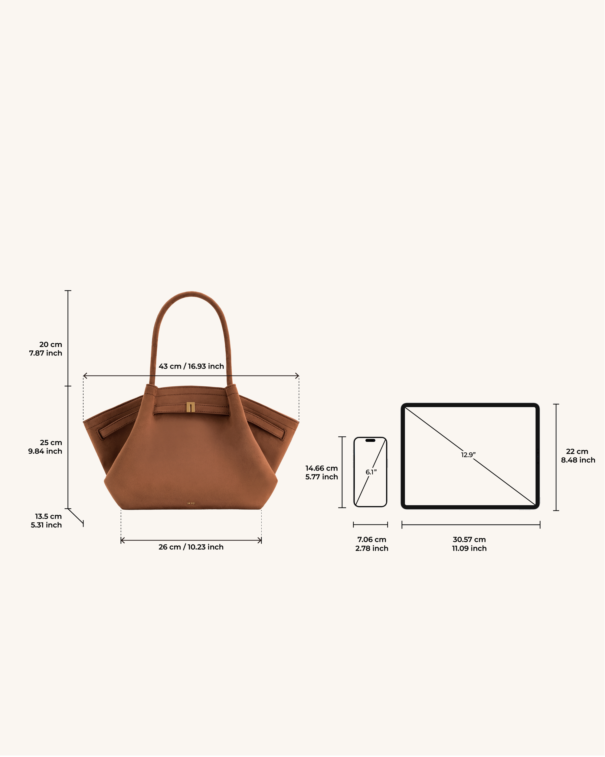 Hana Medium Faux Suede Tote Bag - Brown