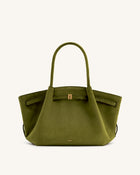 Hana Medium Faux Suede Tote Bag - Dark Olive