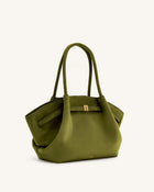 Hana Medium Faux Suede Tote Bag - Dark Olive