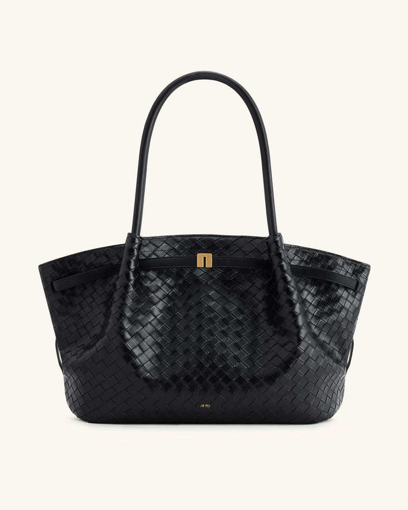 Hana Large Weave Texture Tote Bag - Black