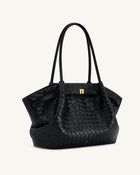 Hana Large Weave Texture Tote Bag - Black