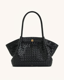 Hana Large Weave Texture Tote Bag - Black