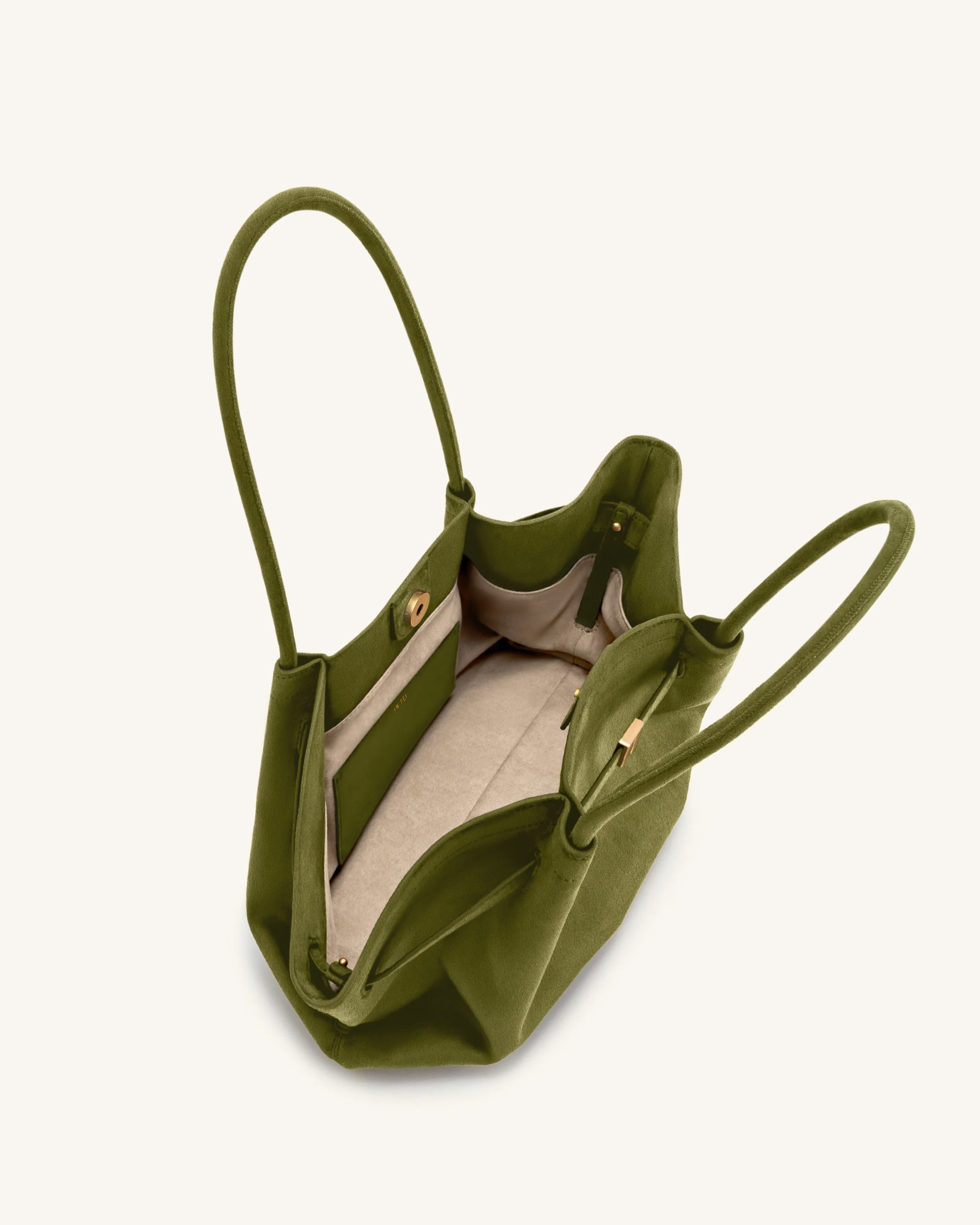 Hana Wide Faux Suede Tote Bag - Olive Green