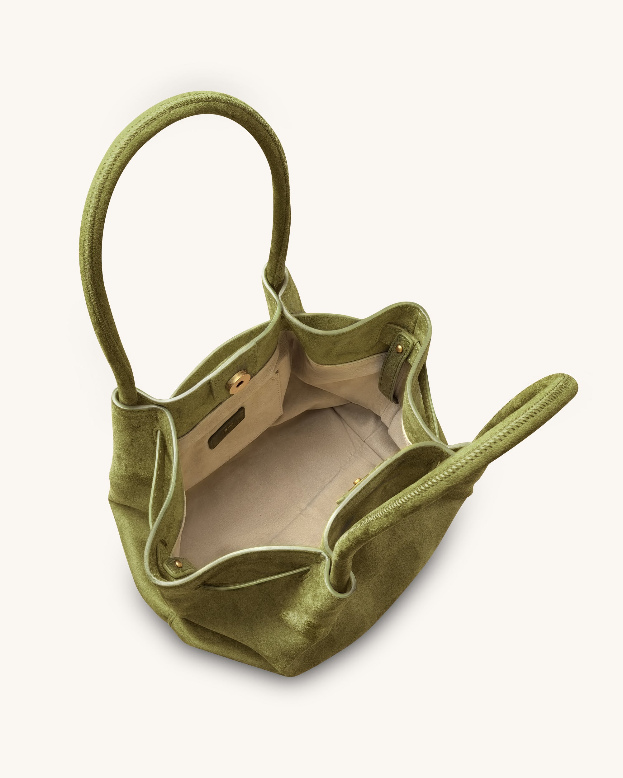 Hana Column Faux Suede Tote Bag - Olive Green