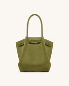 Hana Column Faux Suede Tote Bag - Olive Green
