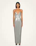 Ayliua Sweetheart-Neckline Rhinestones Embellished Silver Long Dress - Silver