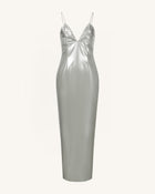 Ayliua Sweetheart-Neckline Rhinestones Embellished Silver Long Dress - Silver