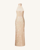 Uliana Pink Beige Floral Lace Halterneck Maxi Dress - Pink Beige