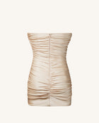 Bailee Apricot Floral Applique And Ruched Tube Mini Dress - Apricot