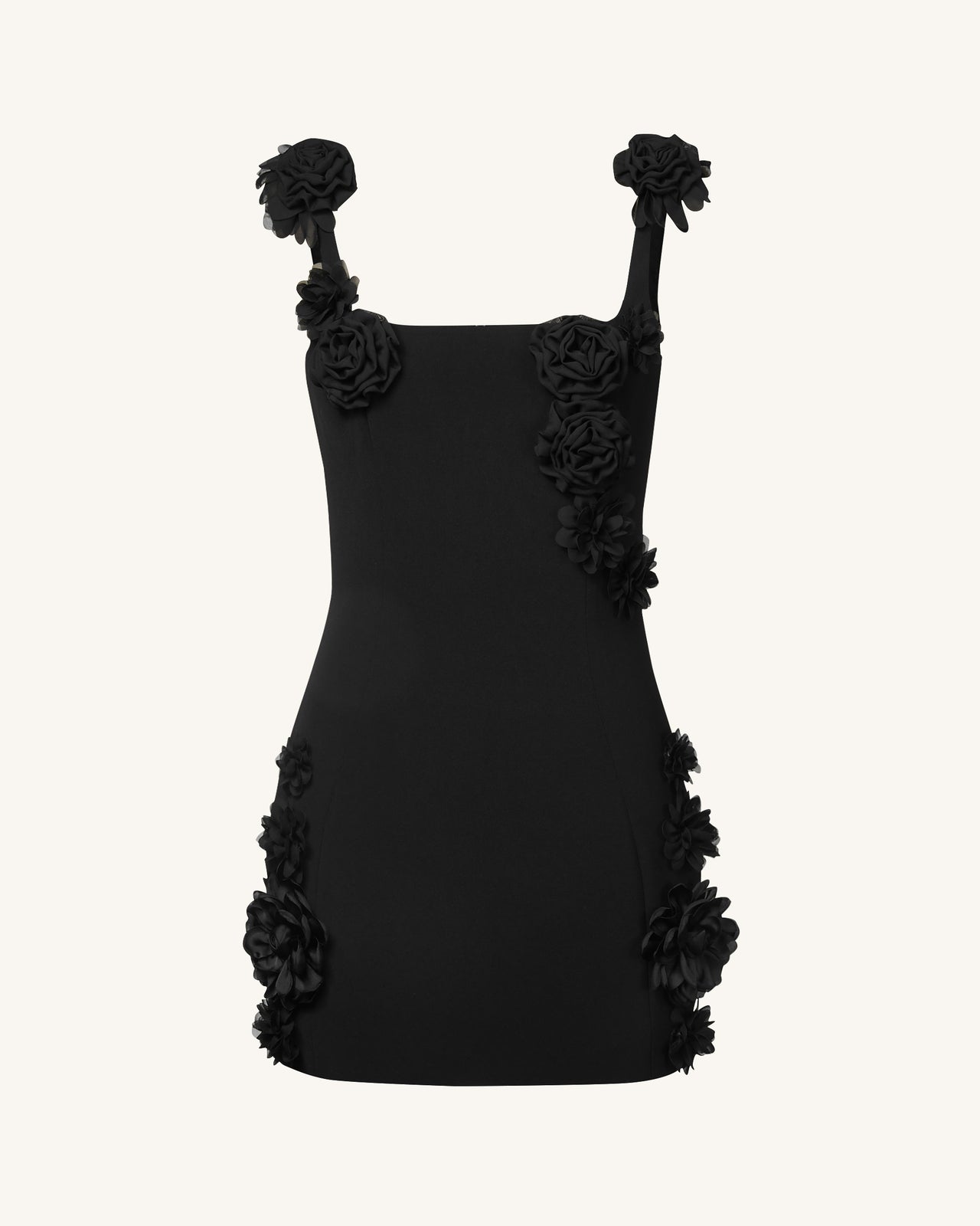 Elaina Black Rosette Applique Mini Dress - Black