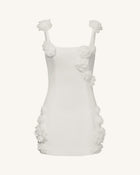 Elaina White Rosette Applique Mini Dress - White