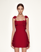 Elaina Rosette Applique Mini Dress - Red