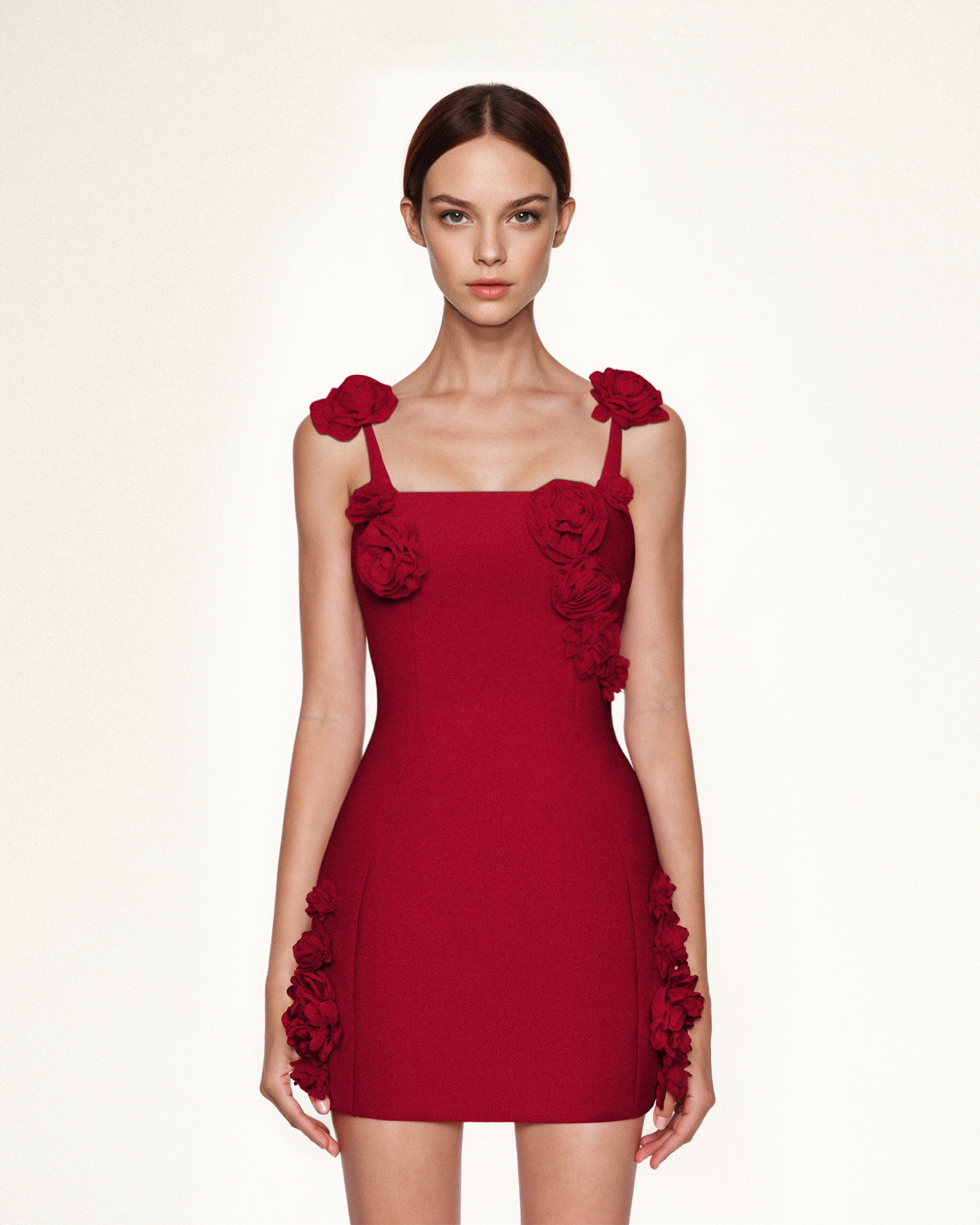 Elaina Rosette Applique Mini Dress - Red