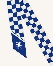 Gradient Checkerboard Faux Silk Twill Scarf - Classic Blue