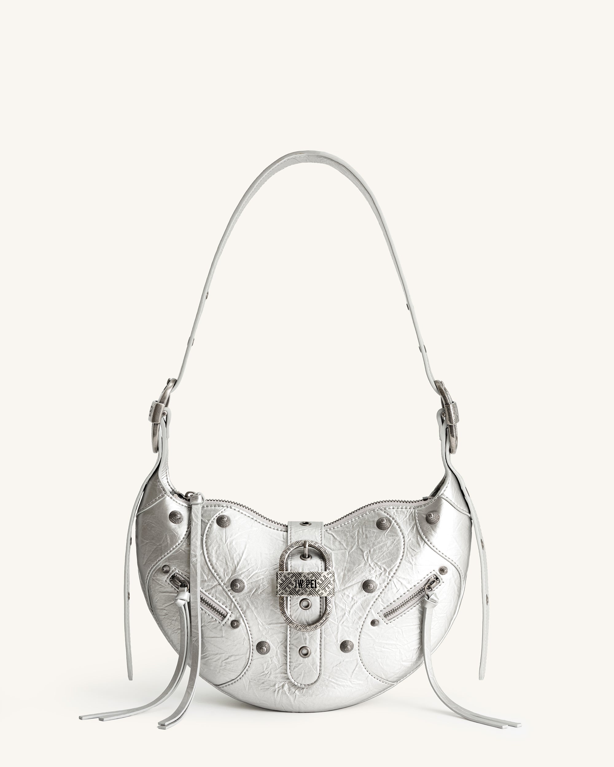 JWPEI メタルペンダント 装飾 ショルダーバッグ レトロ ジッパー Abacus Metallic Sequin Mini Top Handle Bag - Silver | JW PEI