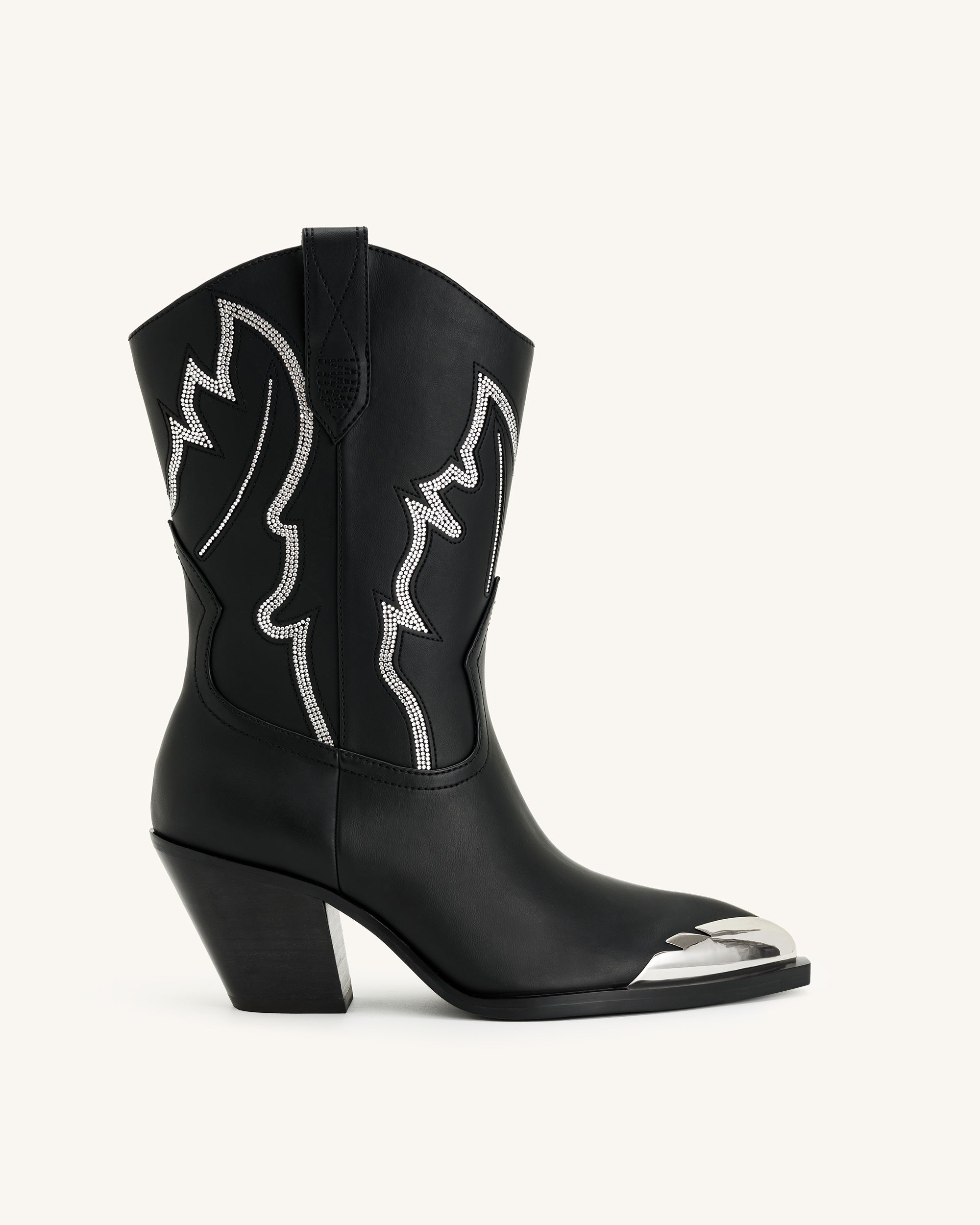 Riya Artificial Crystal Cowboy Boot - Black | JW PEI
