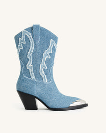 Riya Denim Cowboy Boot - Blue