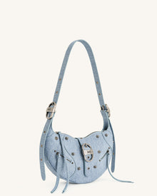 Tessa Denim Embossed Shoulder Bag - Blue