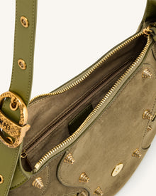 Tessa Suede Shoulder Bag - Dark Olive