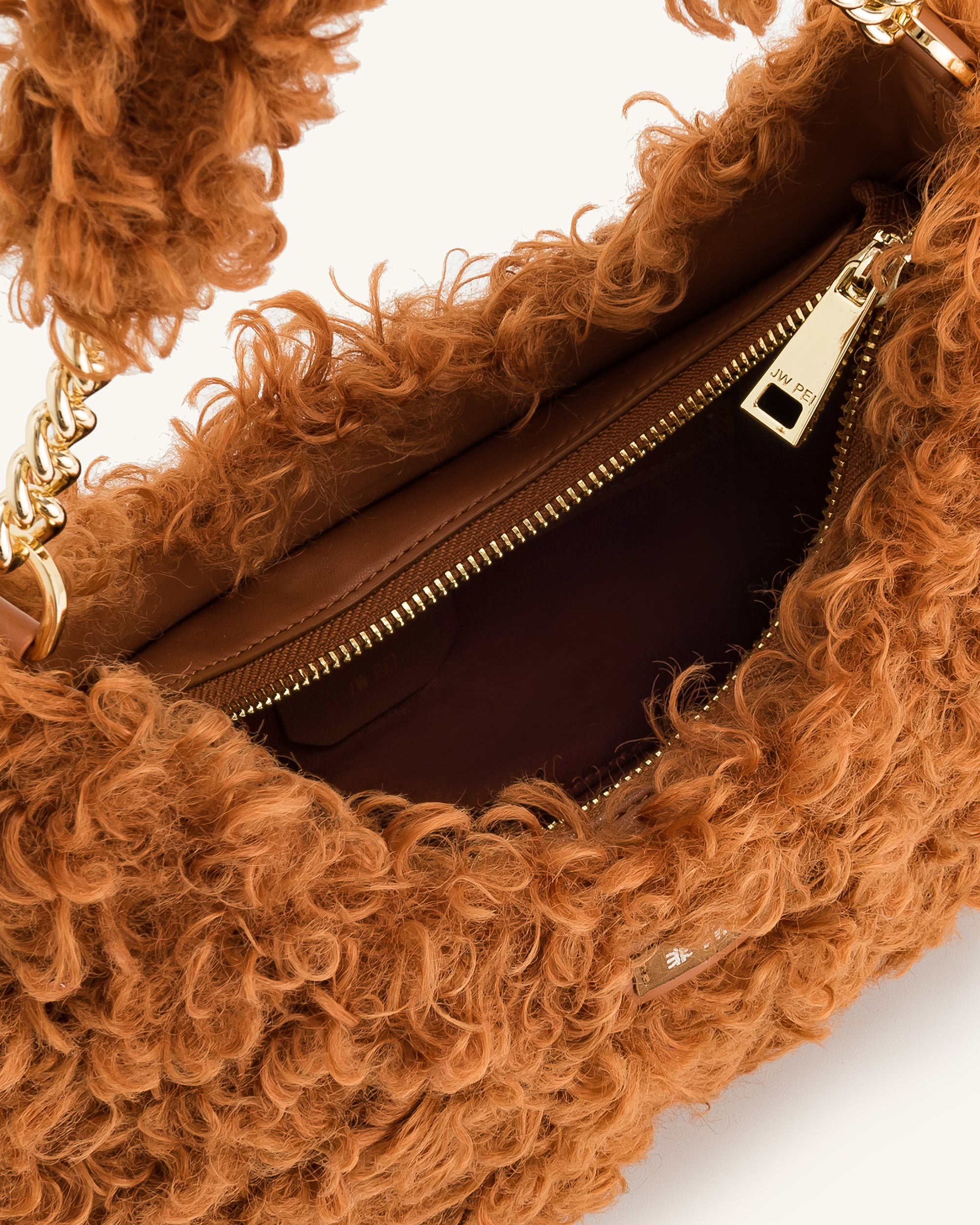 Ruby Faux Fur Fabric Shoulder Bag - Yellow Brown