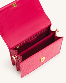 Mini Flap Crossbody - Magenta Croc