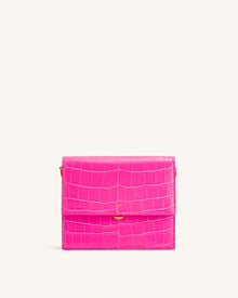 Mini Flap Crossbody - Hot Pink Croc