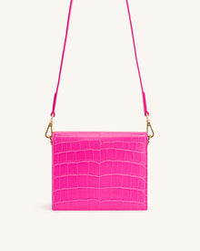 Mini Flap Crossbody - Hot Pink Croc