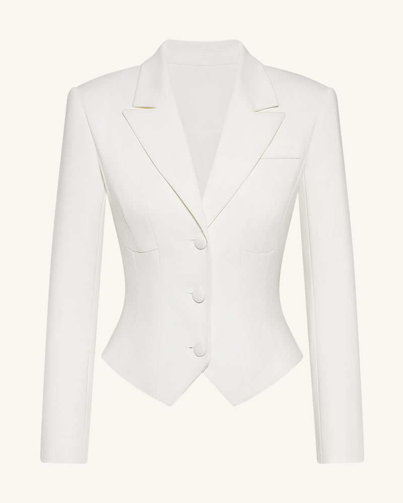 Sculpted Waist Cropped Blazer - White