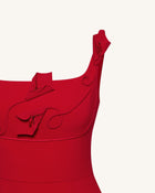 3D Floral Appliqué Square-Neck Sheath Midaxi Dress - Red