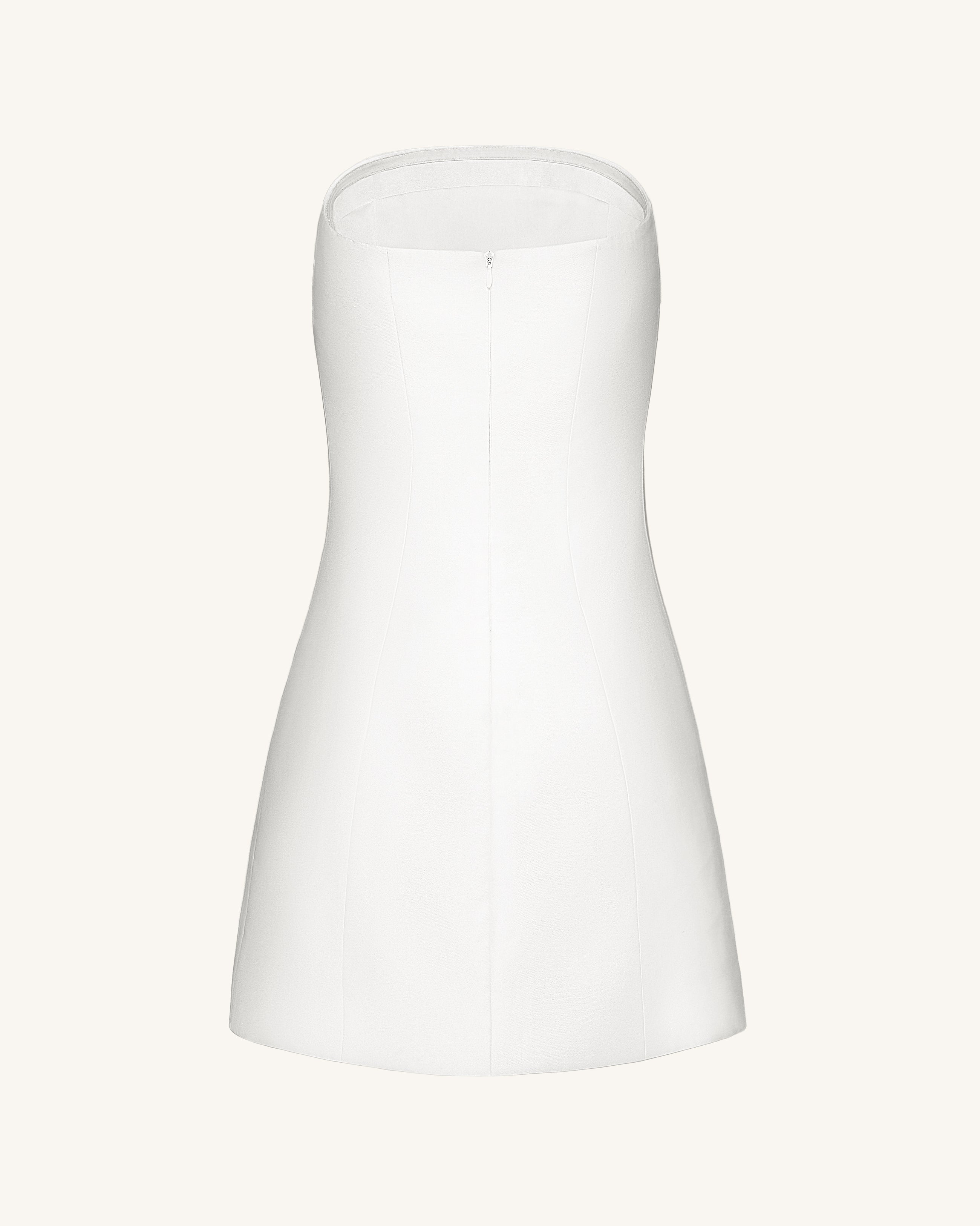 3D Vine Floral Strapless Mini Dress - White