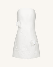 3D Vine Floral Strapless Mini Dress - White