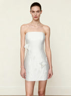 3D Vine Floral Strapless Mini Dress - White