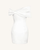 Satin Asymmetric Bow Mini Dress - White