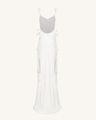 Satin Strappy Maxi Dress with Floral Streamers - White