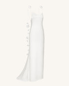 Satin Strappy Maxi Dress with Floral Streamers - White