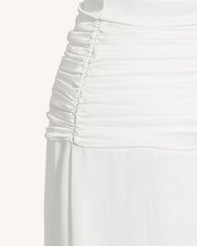 Satin Cowl Neck Ruched Maxi Gown - White