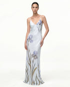 Iris Motif Satin Slip Gown - Light Blue
