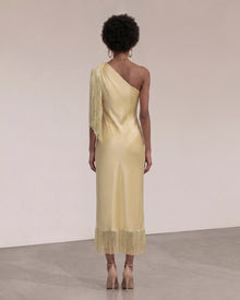 One Shoulder Fringe Midi Dress - Champagne