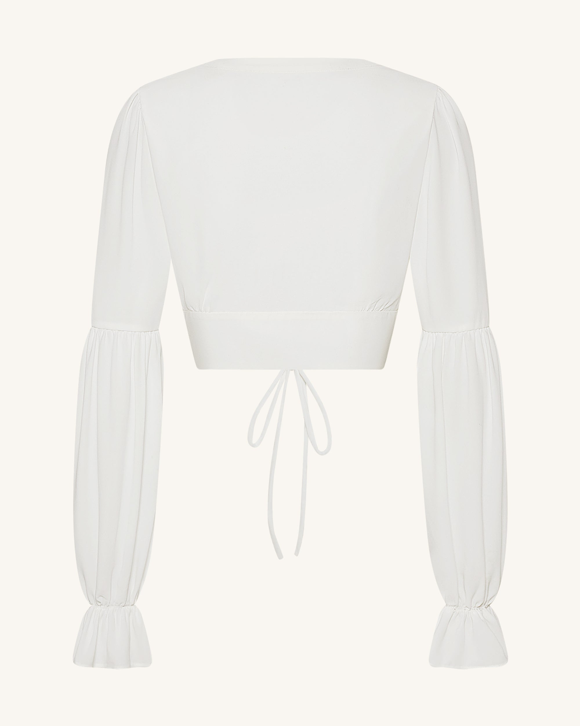 Chiffon Lantern-Sleeve Tie-Front Cropped Blouse - White