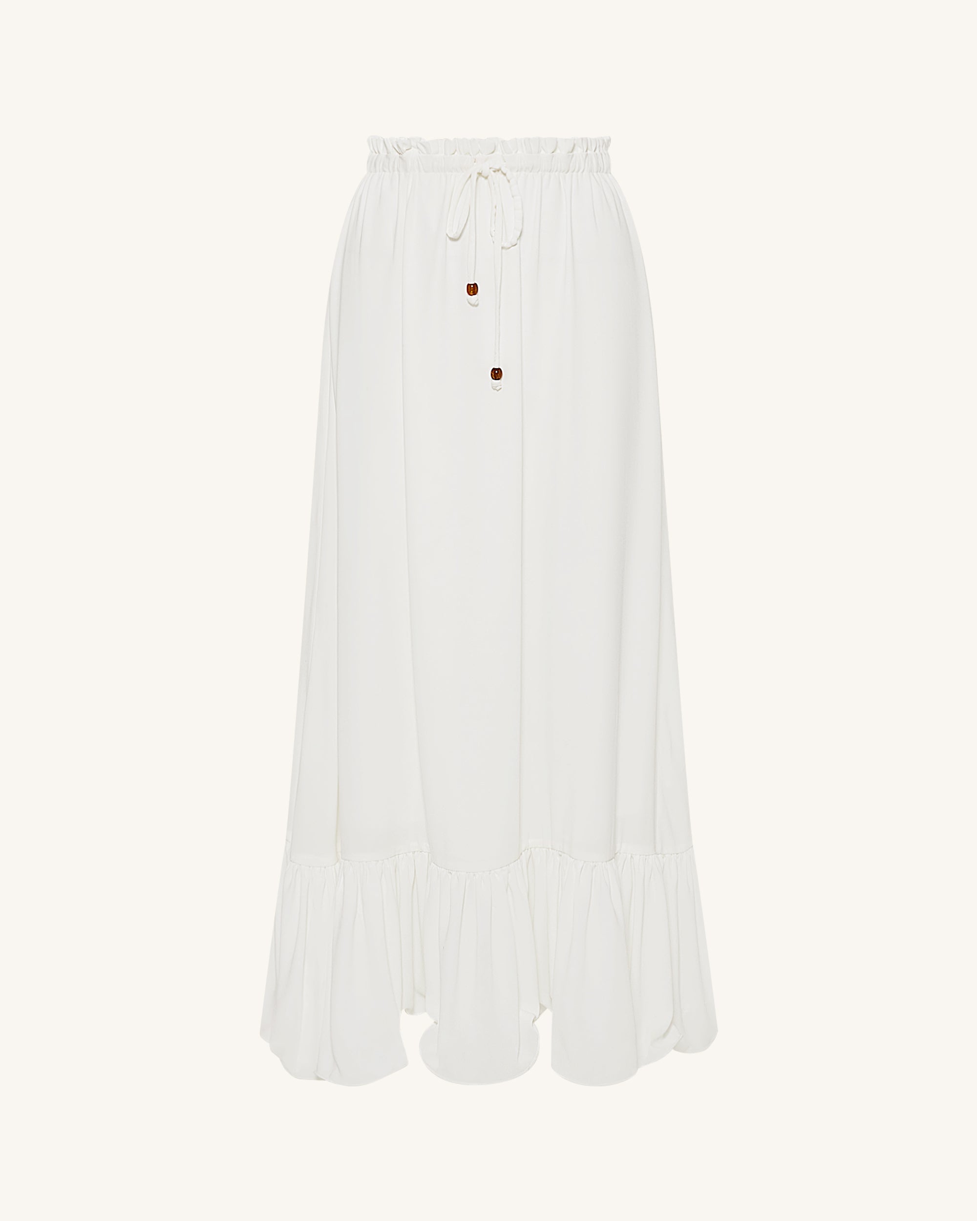 Drawstring Chiffon Maxi Skirt - White