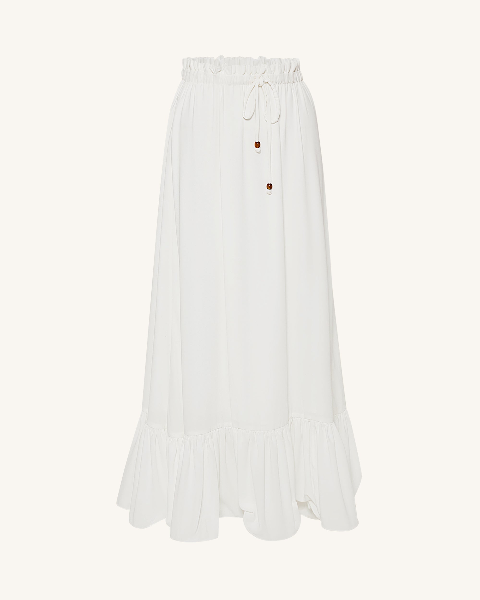 Drawstring Chiffon Maxi Skirt - White