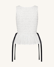 Smocked Peplum Sleeveless Top - White
