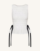 Smocked Peplum Sleeveless Top - White