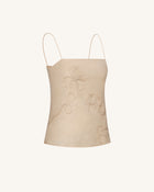 Linen Corded Embroidery Strappy Camisole - Natural