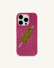 Olive Skewer Rhinestone Phone Case – Pink