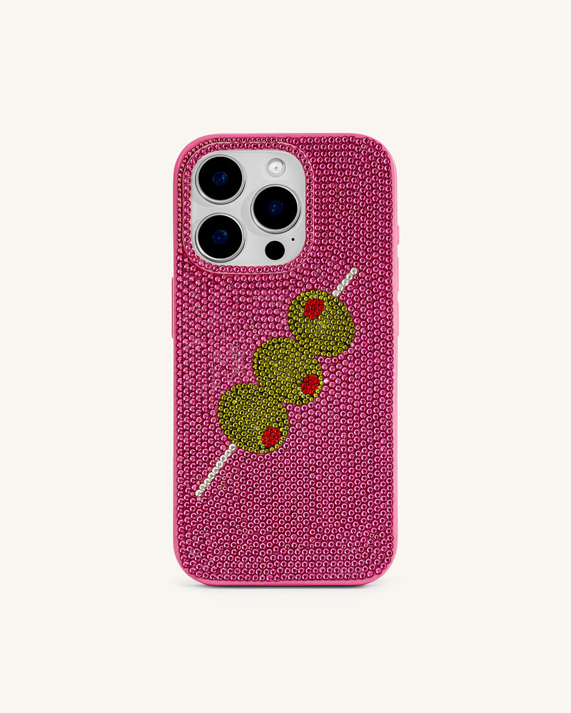 Olive Skewer Rhinestone Phone Case – Pink