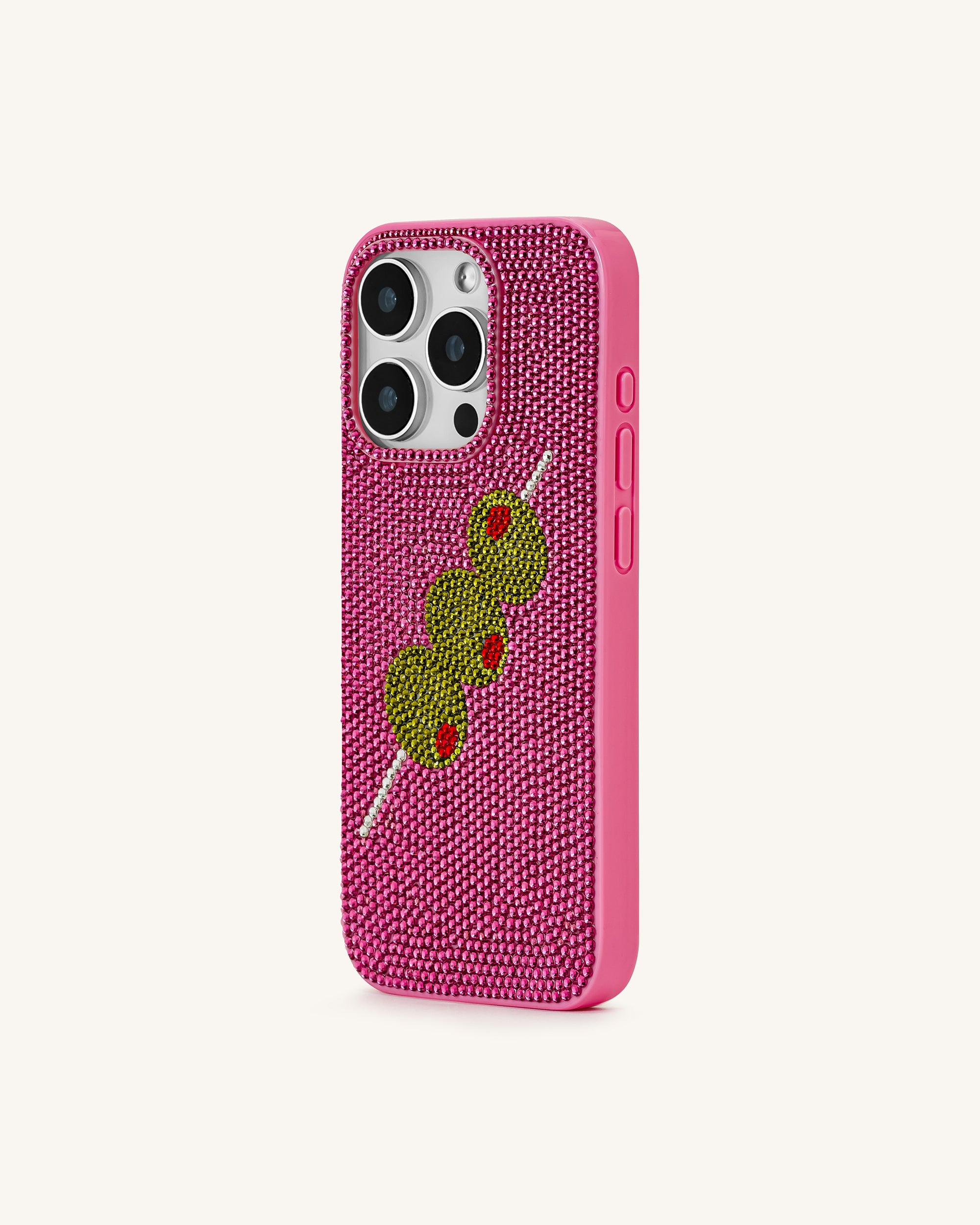 Olive Skewer Rhinestone Phone Case – Pink