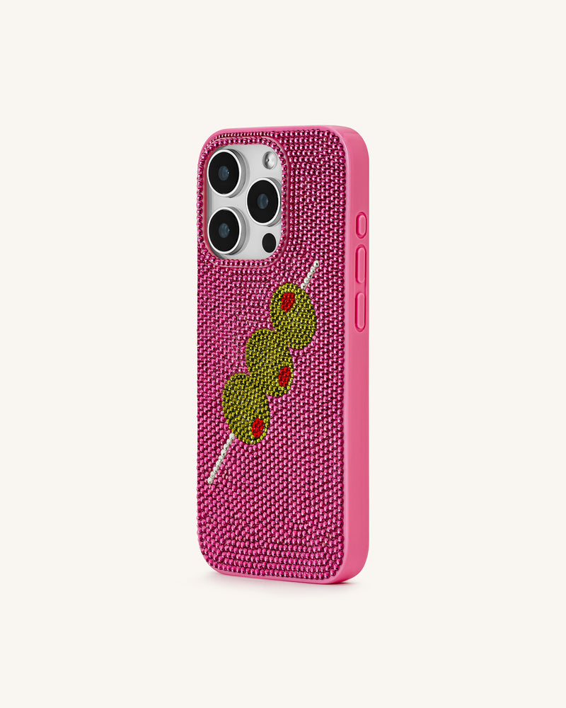 Olive Skewer Rhinestone Phone Case – Pink